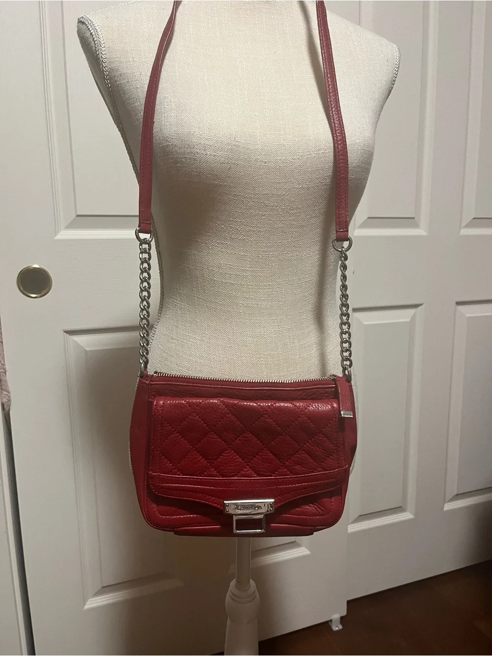 Calvin Klein Red Leather Crossbody Shoulder Bag